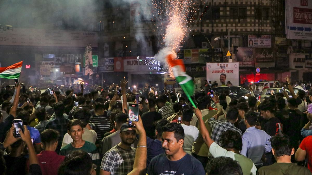 People celebrate India’s victory in the T20 World Cup final, in Nagpur.
