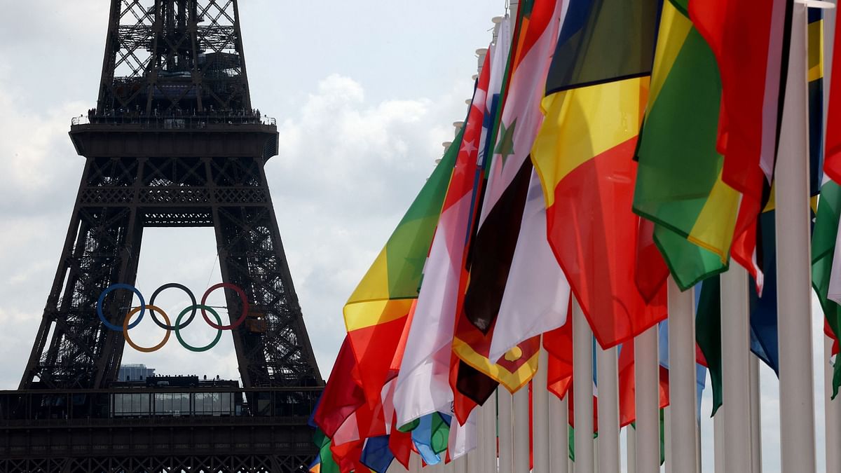 The Eiffel Tower is decked up with vibrant Olympic colours and flags as part of the city's efforts to endorse the games.