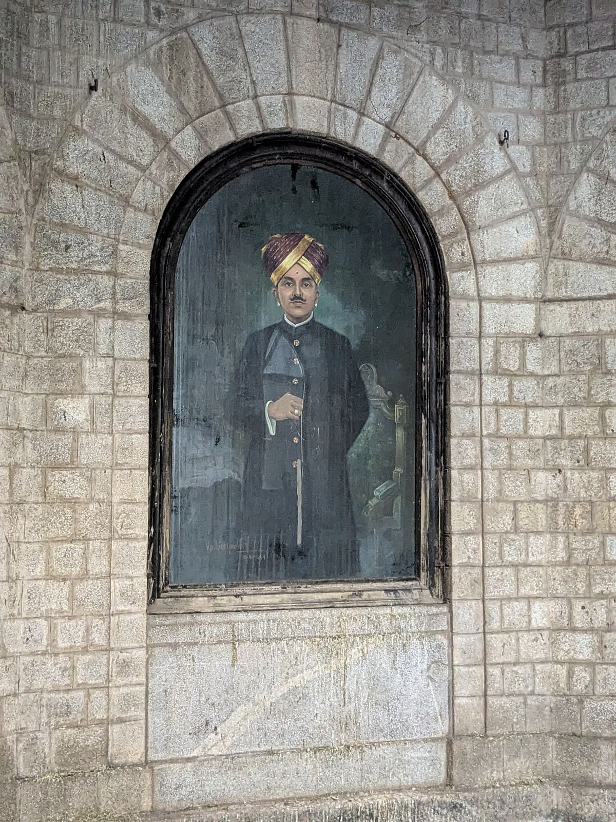A portrait of Krishnaraja Wadiyar IV on the premises. 