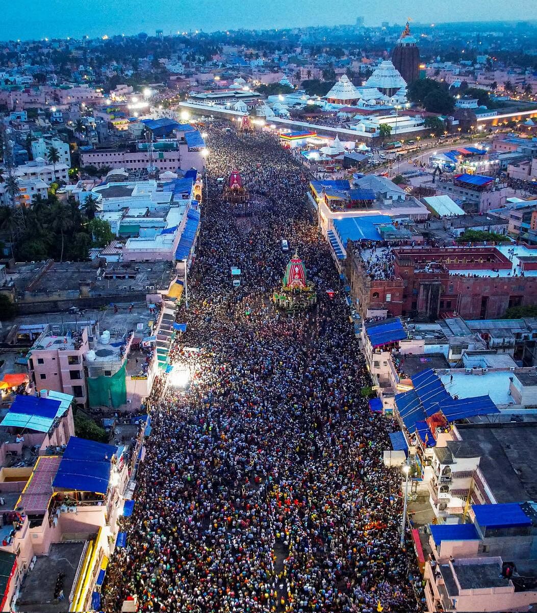 Devotees take part in the annual Rath Yatra.