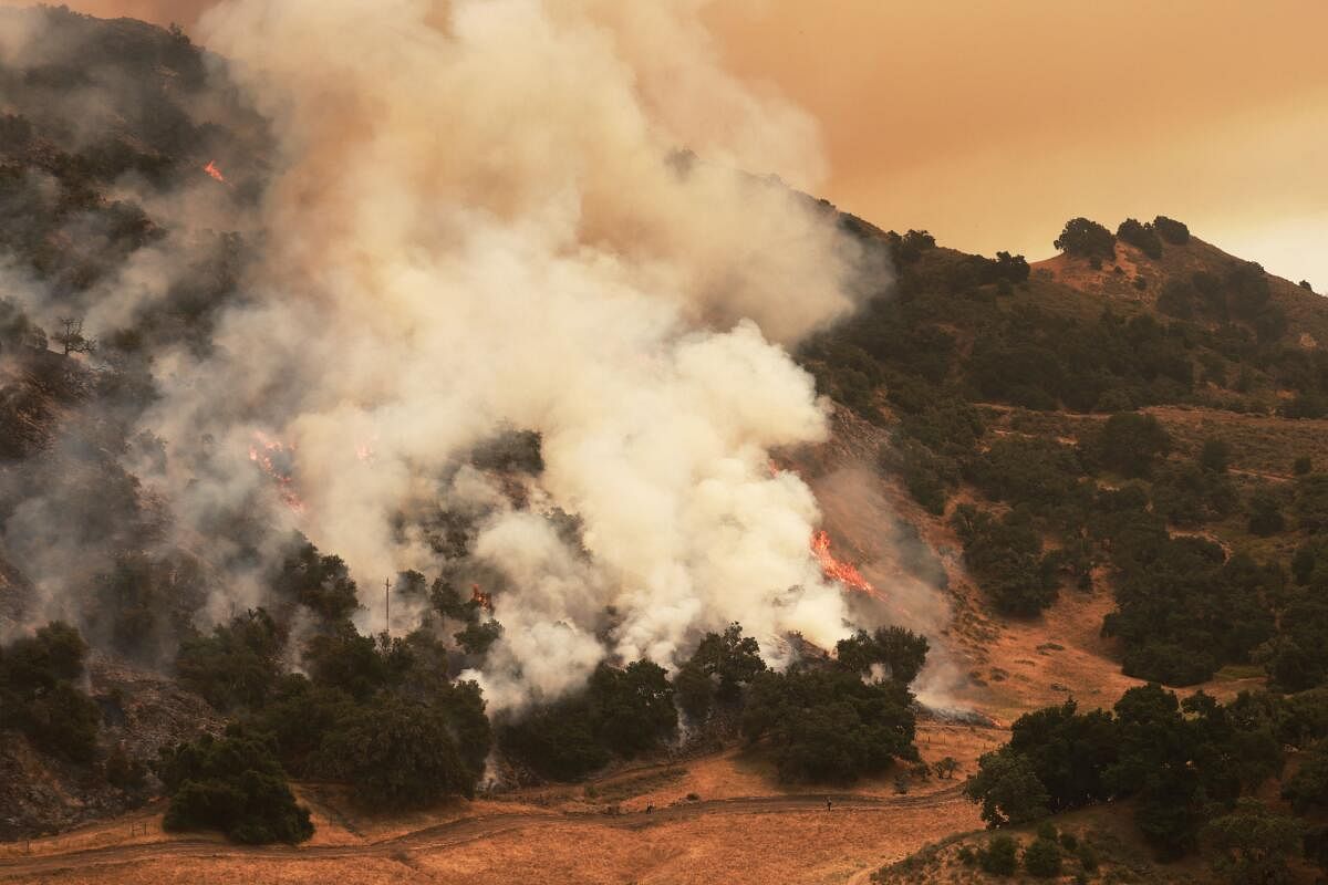 The Lake Fire burns close to what was Michael Jackson's Neverland Ranch in Los Olivos, California, US.