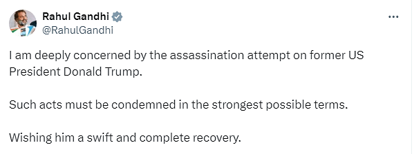 Leader of Opposition Rahul Gandhi expressed deep concern over the apparent assassination attempt on former US President Donald Trump and said such acts must be condemned in the strongest possible terms.