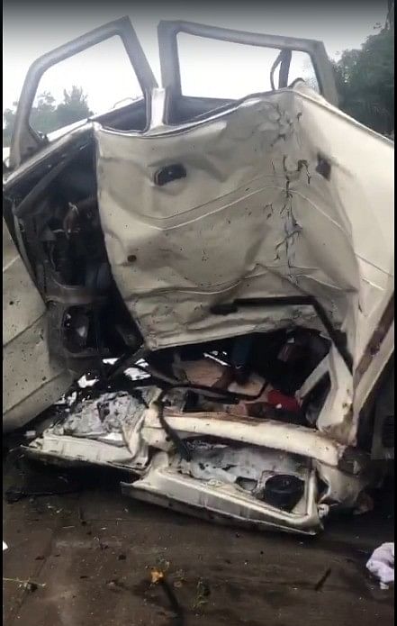 The Mahindra Scorpio involved in the horrific crash on NICE Road near Kengeri on Monday.