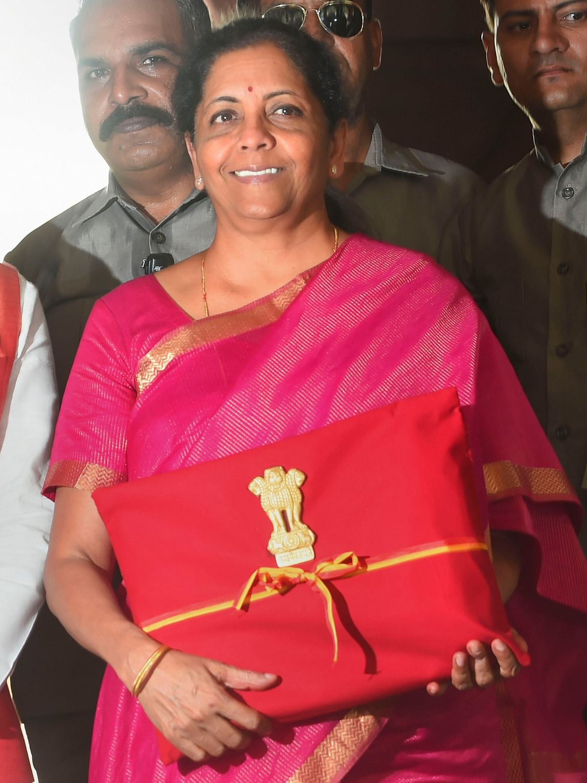 Union Budget 2019-20: Nirmala Sitharaman presented her first budget session in a pink Mangalgiri silk saree adorned with gold borders. 