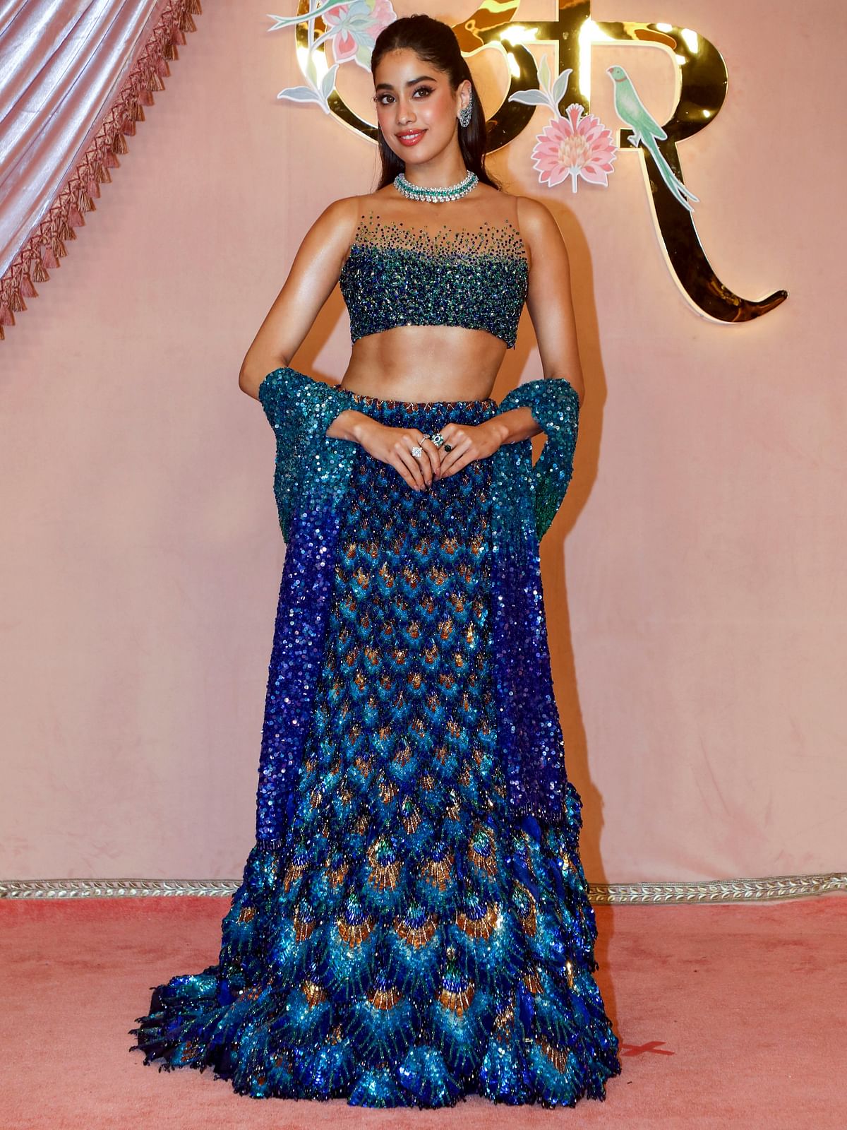 Janhvi Kapoor stunned in a gorgeous Peacock feather-embellished lehenga.