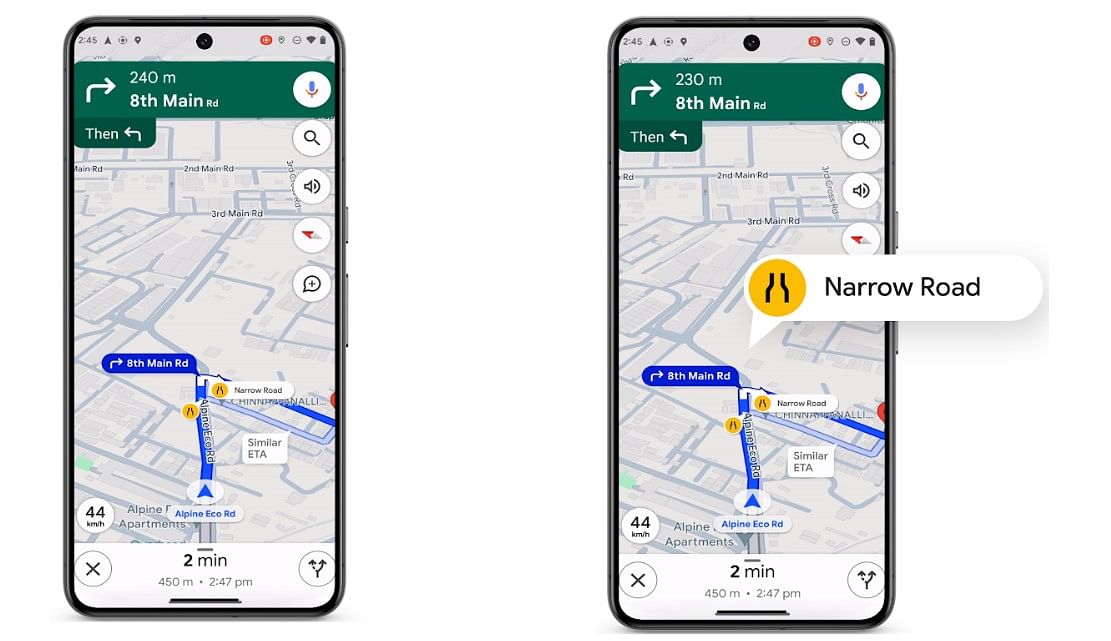 Narrow Road callouts feature on Google Maps.