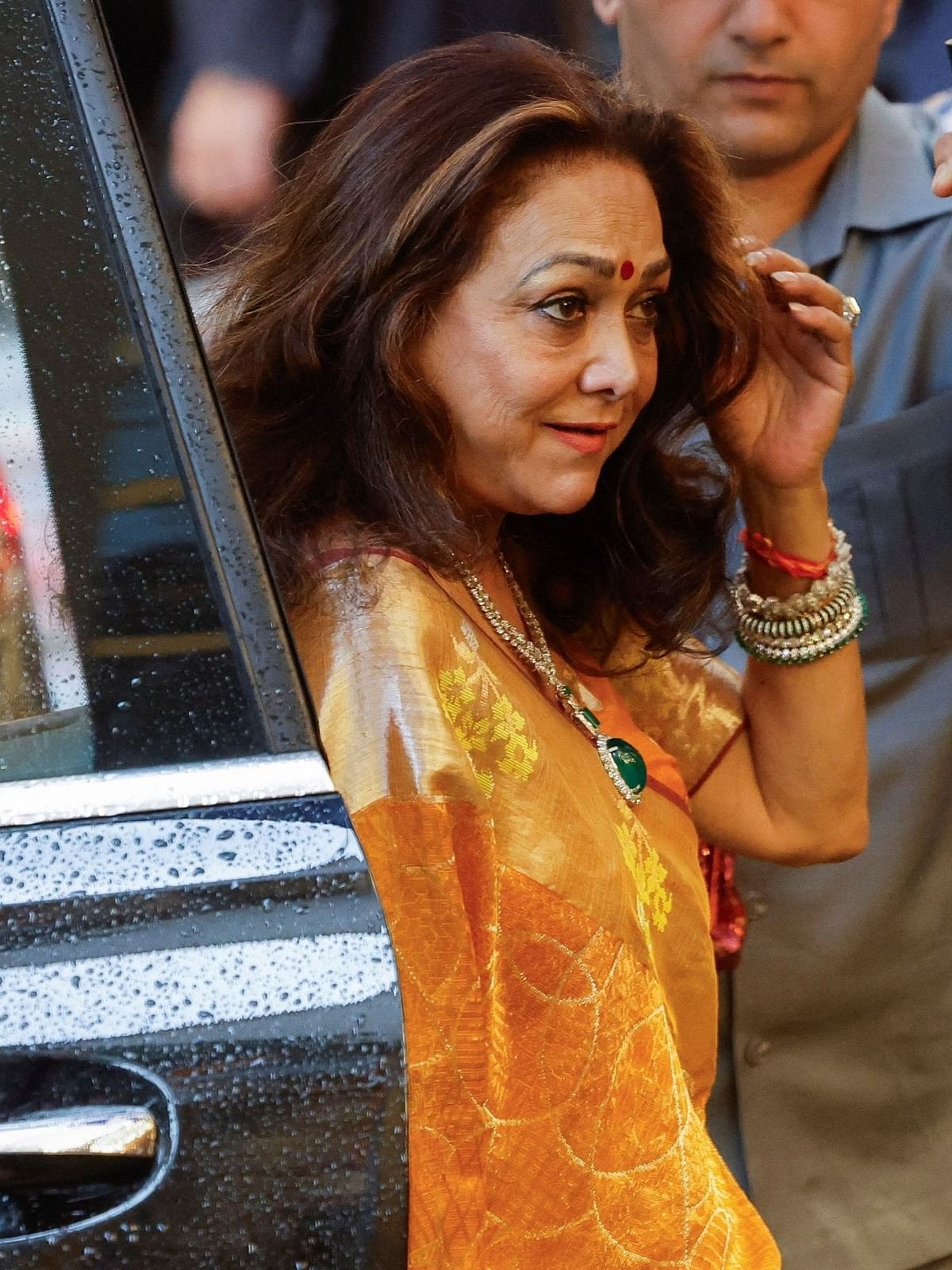 Anil Ambani's wife Tina Ambani arrives for the Haldi function of Anant Ambani and Radhika Merchant at Antilia, Mumbai.