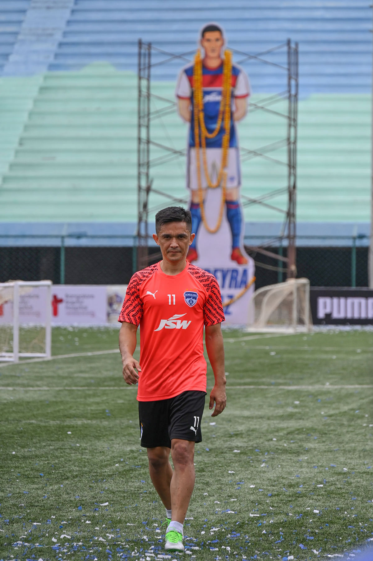 Sunil Chhetri  at the Bangalore Football Stadium in Bengaluru on Sunday.