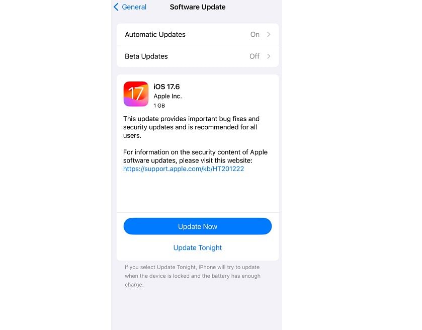 Apple iOS 17.6 update.