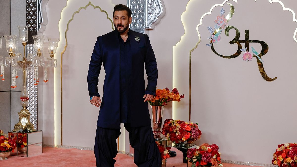 Superstar Salman Khan arrives for Anant Ambani and Radhika Merchant's wedding.