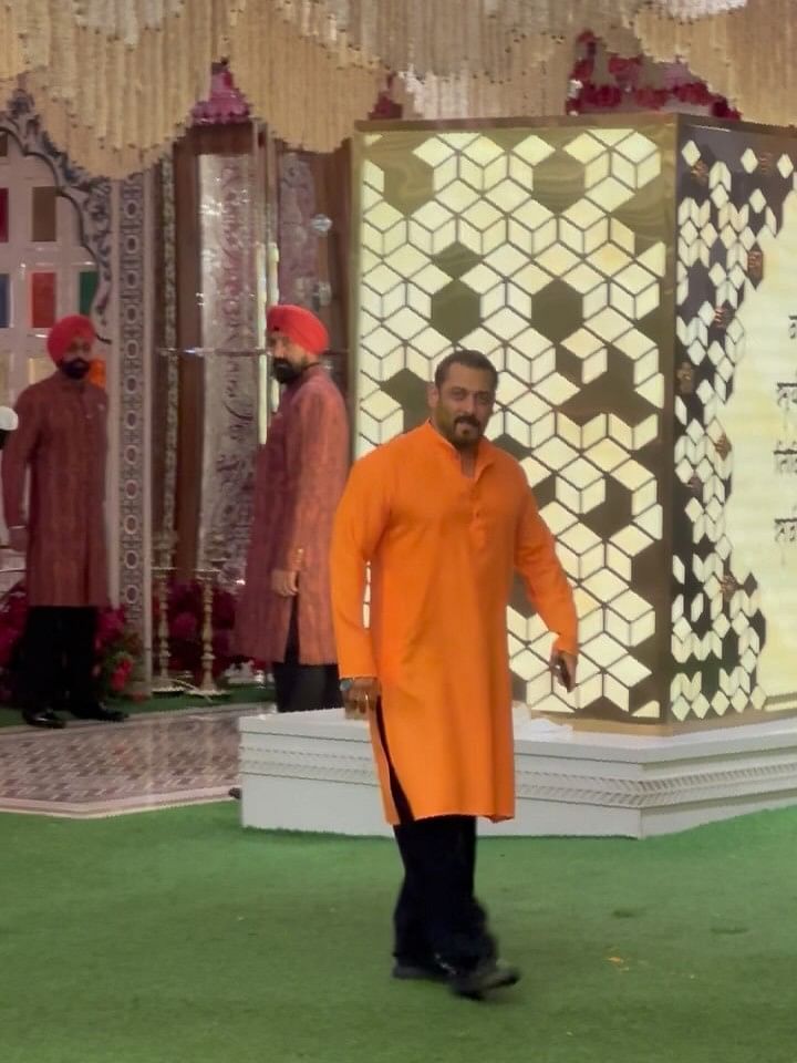 Salman Khan gets clicked at Anant Ambani and Radhika Merchant's Haldi ceremony.