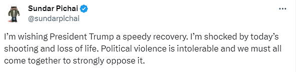 The CEO of Google, Sundar Pichai wished former US president Donald Trump a speedy recovery.