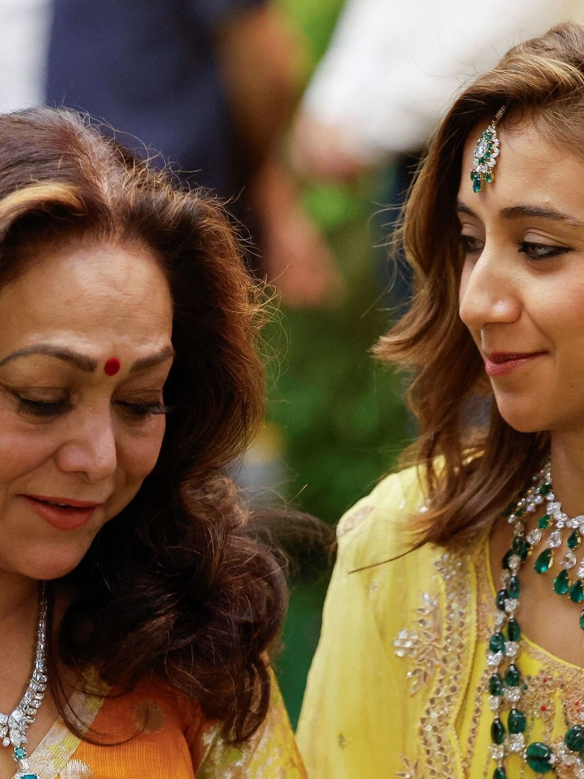 Tina Ambani and her daughter-in-law Khrisha Shah Ambani arrive for the 'Haldi' ceremony of Anant Ambani and Radhika Merchant, at Antilia, Mumbai.