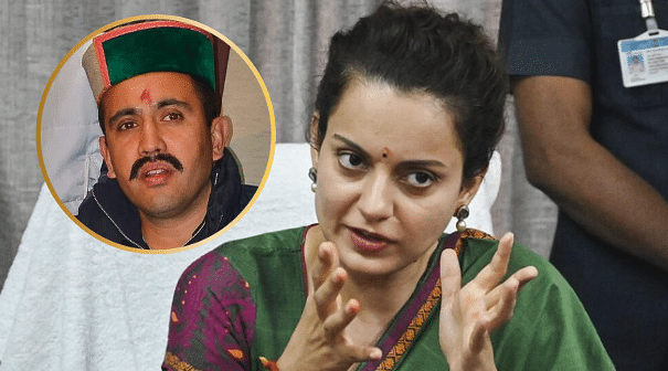 BJP MP from Mandi Kangana Ranaut and (inset) Congress rival, Vikramaditya Singh