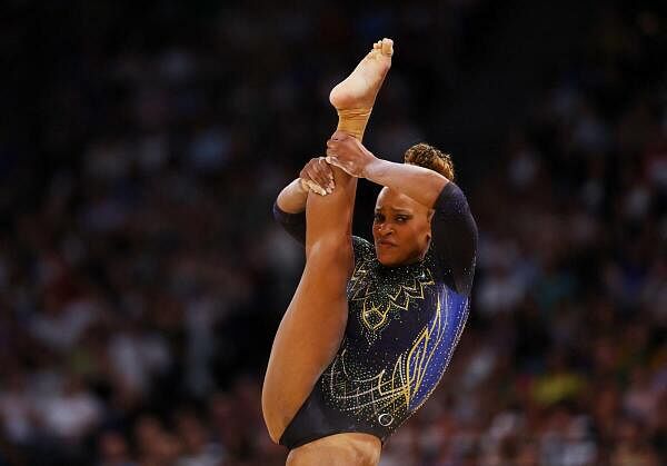 Rebeca Andrade of Brazil in action on the Floor Exercise.