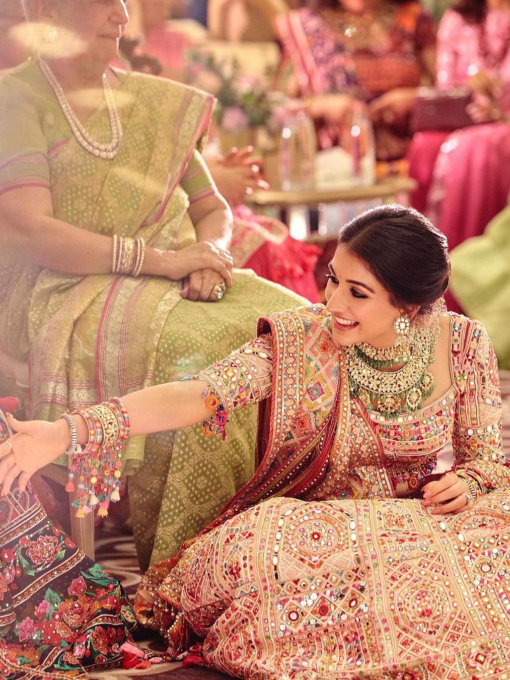 An adorable picture of Radhika Merchant from her pre-wedding festivities.