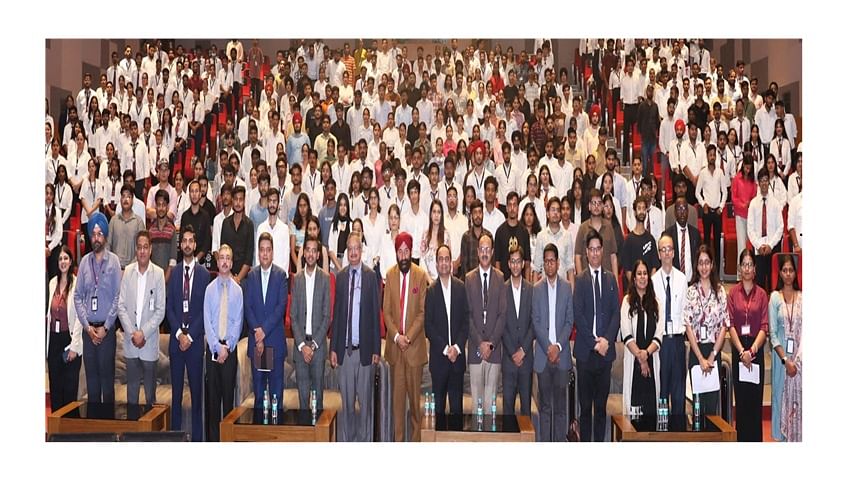 Industry experts participating in the Global Finance Conclave on "India's Financial Renaissance: Shaping the Future with Innovation and Excellence” organised by Chandigarh University’s Global School of Finance and Accounting on Tuesday (30 July).