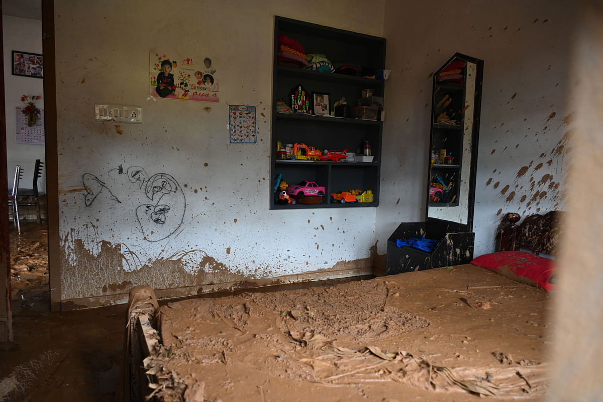 A view inside a damaged house at a settlement 3km uphill from Mundakkai epicenter of the devastating landslide in Wayanad, on Saturday, August 03, 2024.