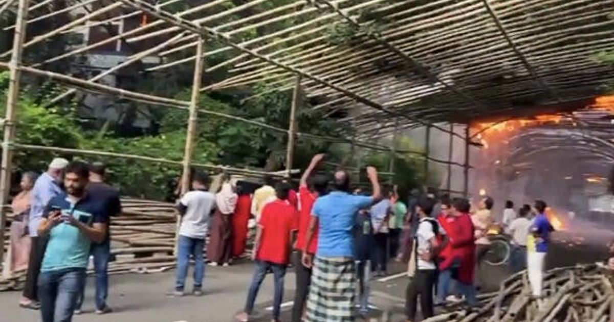 Protesters damage Indira Gandhi Cultural Centre, Bangabandhu Memorial ...
