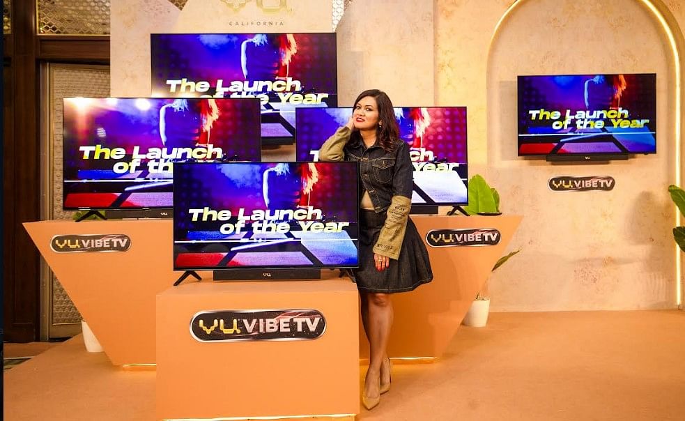 Devita Saraf, Founder Chairperson and CEO, Vu Televisions showcases Vu Vibe TV series.