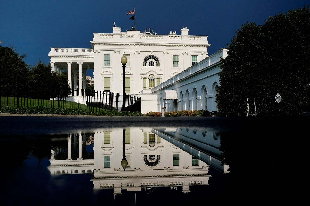 A view of the White House as a thunderstorm passes over Washington, US, July 31, 2024. 