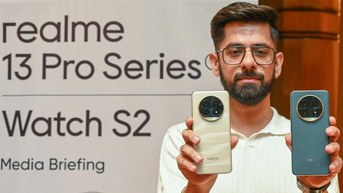 Bazul Kochar, Product Manager, Realmi India introduce the new smartphones at the launch of Realme 13Pro Series mobile in a press conference Bengaluru on Thursday, 1st August 2024.