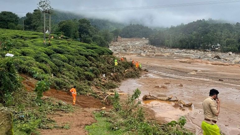 The site of the landslide disaster at Chooramala near Mudakkai in Wayanad, NDRF team continues rescue and recovery victims of the tragedy. 