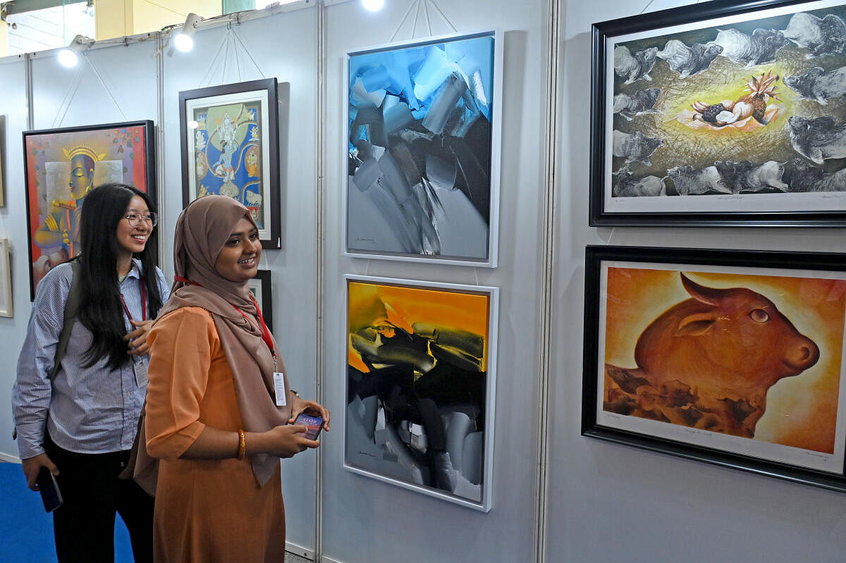 Visitors at the first day of Book Brahma Literature Festival 2024, at St Joseph Auditorium in Bengaluru.