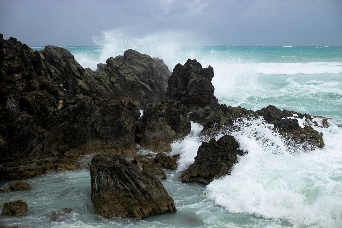 Waves crash against the South Shore as winds from Hurricane Ernesto approach Bermuda.