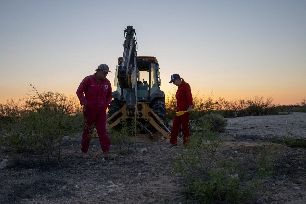 Oil well specialist and lawyer search for abandoned oil wells in Ward County, Texas.