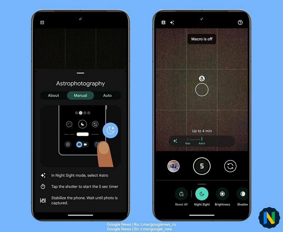 Google Pixel camera update offers a manual option to enable astrophotography mode.