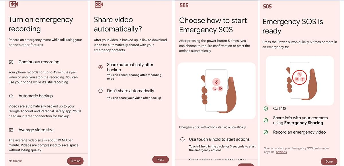 Emergency video recording feature available on Android phones.