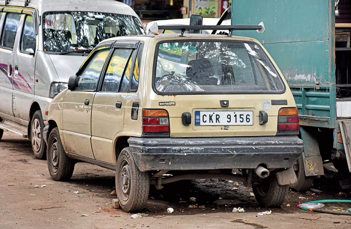 A old maruti car parking on RV road in Bengaluru on Tuesday.  