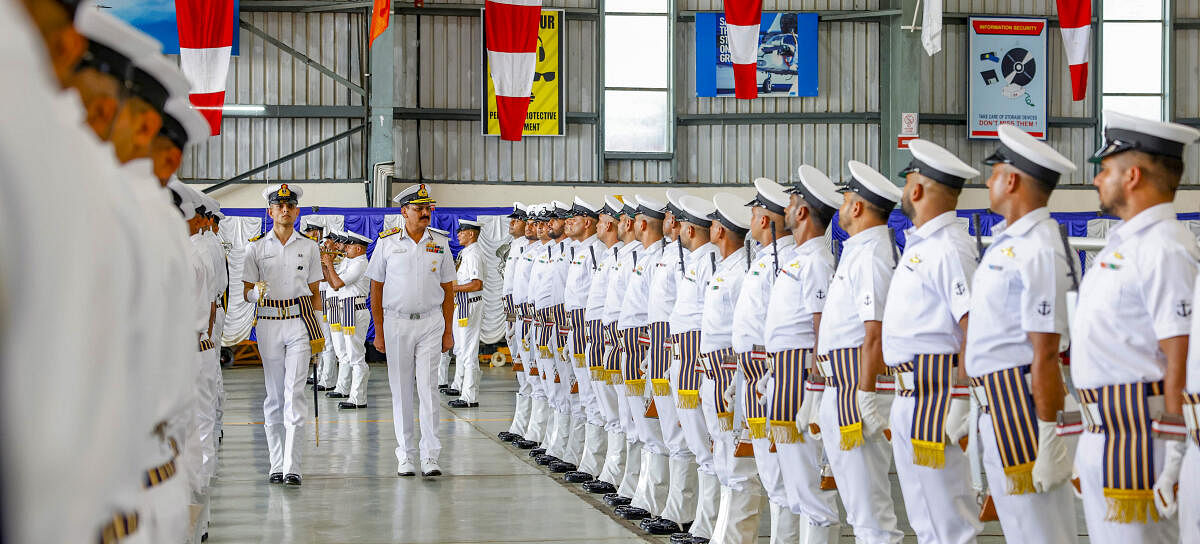 Chief of the Naval Staff Admiral Dinesh K. Tripathi inspects the Guard of Honour during a visit to Southern Naval Command.