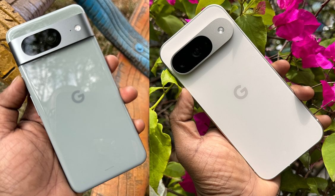 Google Pixel 8 (left) and Pixel 9 (right).