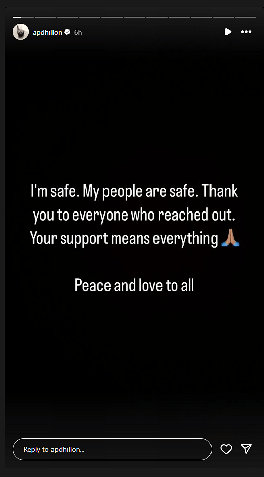 AP Dhillon's Instagram story.