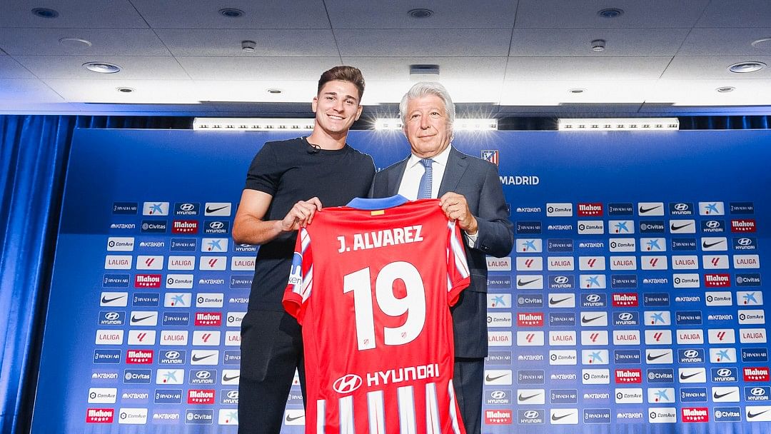 Julian Alvarez after signing for Atletico Madrid.