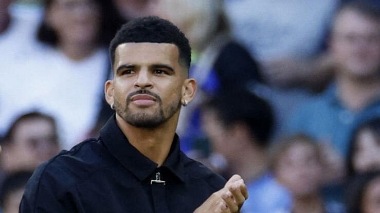 Dominic Solanke at his unveiling at the  Tottenham Hotspur Stadium, London.