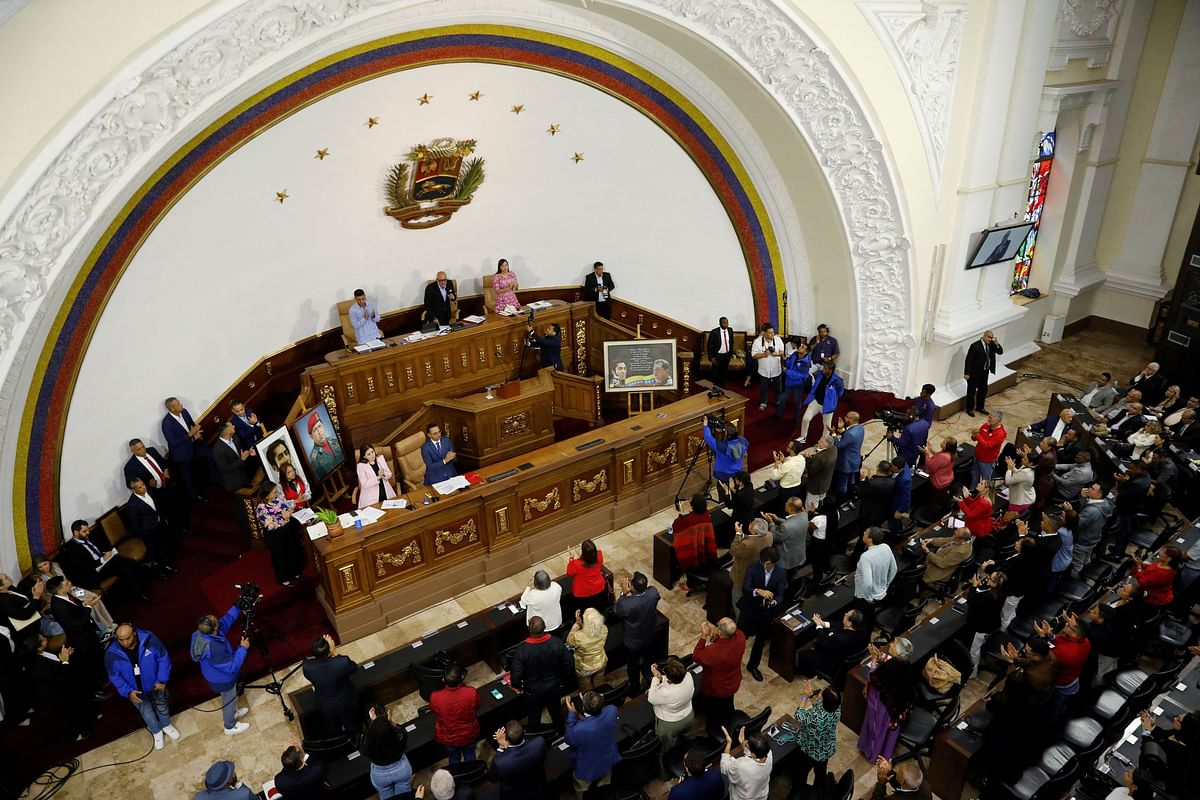 Venezuela's National Assembly President Jorge Rodriguez addresses lawmakers as he calls for Venezuela to break diplomatic relations with Spain, after the Spanish parliament's lower house passed a symbolic motion to recognise Edmundo Gonzalez as the winner of Venezuela's July 28 presidential election, in Caracas, Venezuela September 11, 2024.