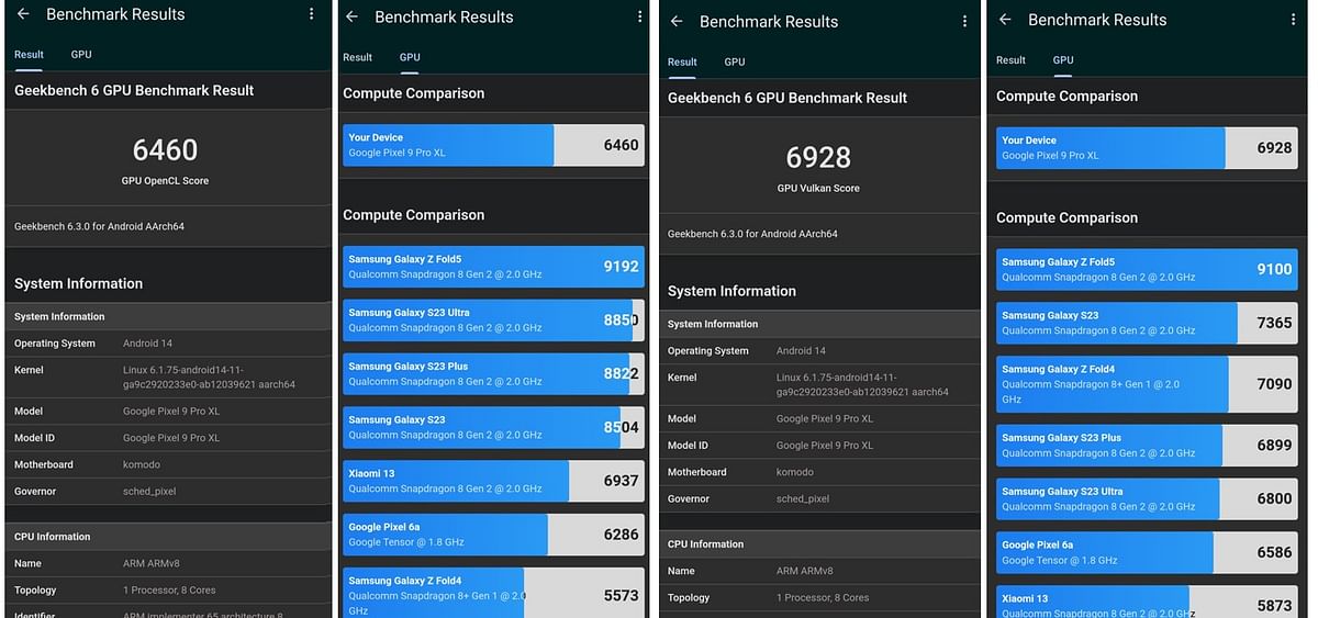 Google Pixel 9 Pro XL's OpenGL and Vulkan GPU performance score on Geekbench 6.0.