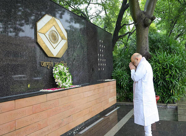 Union Home Minister Amit Shah pays homage to the officers of Intelligence Bureau who had laid down their lives in the line of duty at the inauguration of the two-day National Security Strategies/NSS Conference – 2024, in New Delhi, Friday, Sept. 13, 2024.