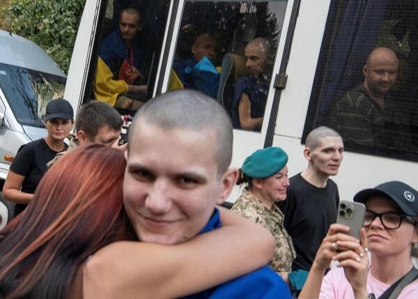 Ukrainian prisoners of war (POWs) are seen after a swap, amid Russia's attack on Ukraine, at an unknown location in Ukraine September 13, 2024.