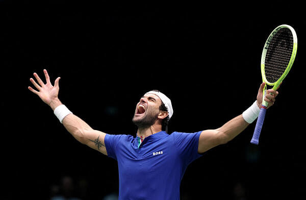 Davis Cup: Italy's Matteo Berrettini celebrates after winning his match against Belgium's Alexander Blockx