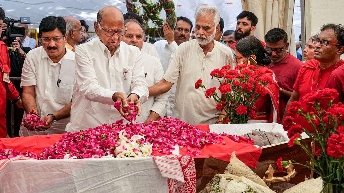 NCP (SP) chief Sharad Pawar pays his last respects to deceased CPI(M) leader Sitaram Yechury, at CPI(M) headquarters, in New Delhi.