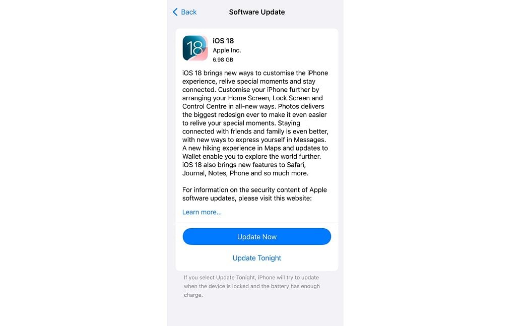 Apple iOS 18 update.