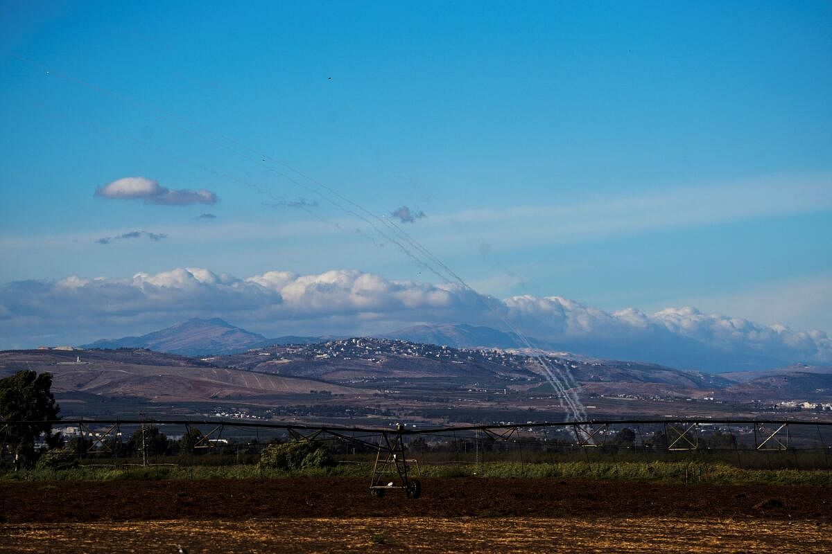 Interceptions by Israel's Iron Dome anti-missile system as rockets are launched from Lebanon towards Israel, amid cross-border hostilities between Hezbollah and Israel, as seen from northern Israel September 18, 2024.