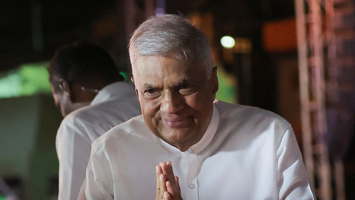 Sri Lanka's president Ranil Wickremesinghe gestures as he arrives at his final election campaign rally for the upcoming presidential election, scheduled for September 21, in Colombo, Sri Lanka.