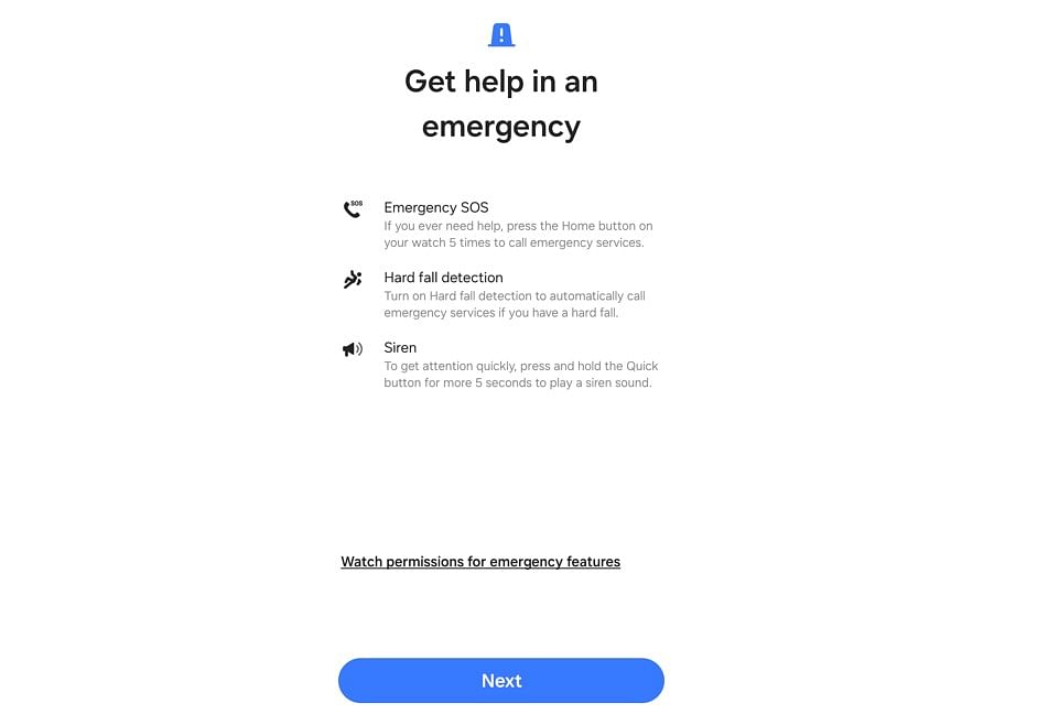 SoS emergency feature of Samsung Galaxy Watch Ultra.