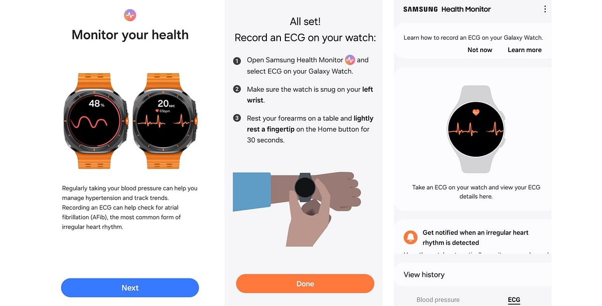 Samsung Galaxy Watch Ultra supports ECG and Blood Pressure reader. Soon, Sleep Apnea detection feature will be coming via software update.