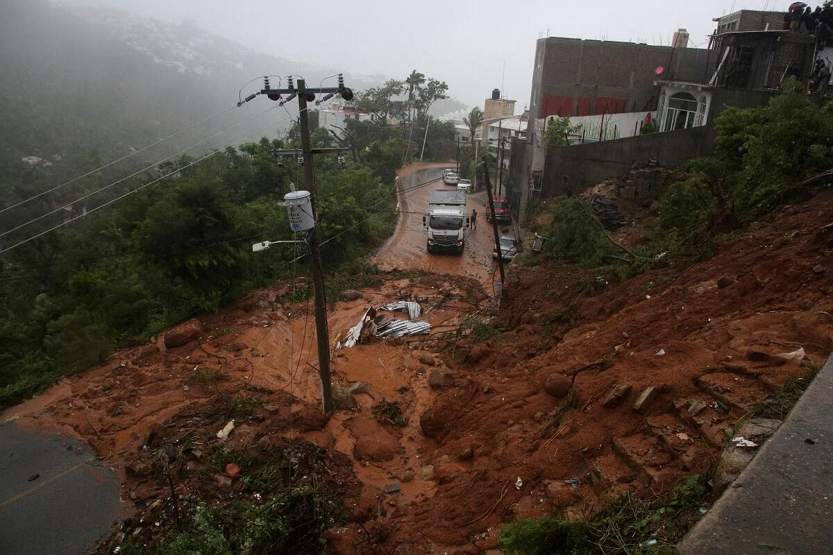 A general view shows a mudslide caused by Hurricane John, in Acapulco, Mexico.